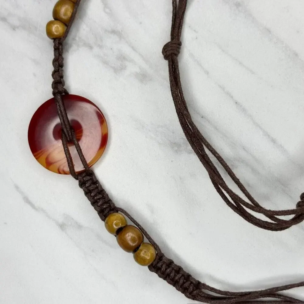Wood Beaded Swirled Disc Tie Belt Large (L) ✨